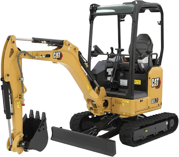 Yellow Caterpillar 1.7 tonne mini excavator with digging bucket